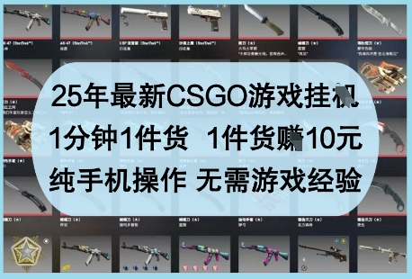 25年最新CSGO游戏挂G，1分钟1件货，1件货挣10元，纯手机操作，无需游戏经验【揭秘】 - 来及网络