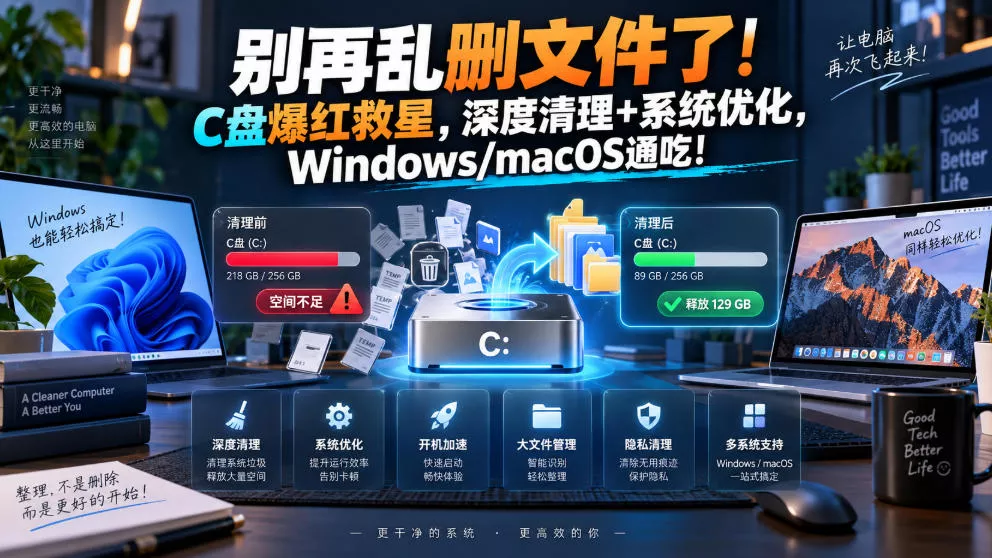 别再乱删文件了！C盘爆红救星，深度清理+系统优化，Windows/macOS通吃！ - 来及网络