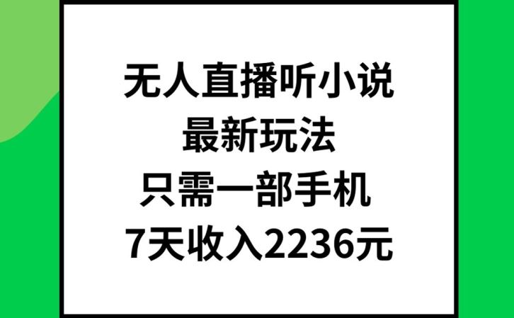 无人直播听小说最新玩法，只需一部手机，7天收入2236元【揭秘】 - 来及网络