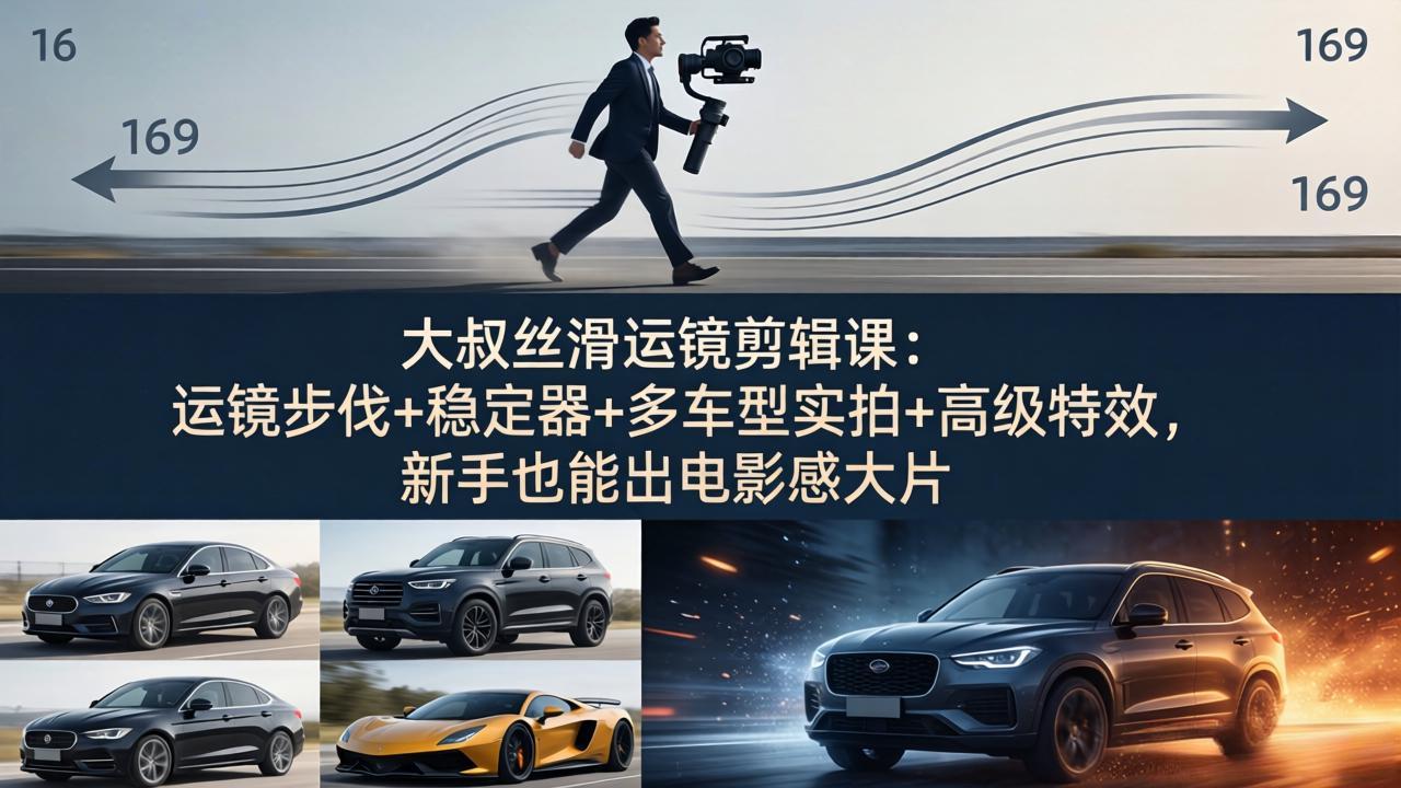 大叔丝滑运镜剪辑课：运镜步伐+稳定器+多车型实拍+高级特效，新手也能出电影感大片 - 来及网络