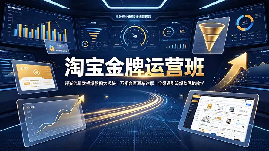 淘宝金牌运营班-7月：曝光流量数据爆款四大板块｜万相台直通车达摩｜全渠道引流爆款落地教学 - 来及网络