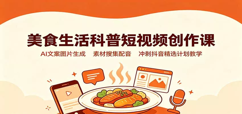 美食生活科普短视频创作课：AI文案图片生成，素材搜集配音，冲刺抖音精选计划教学 - 来及网络