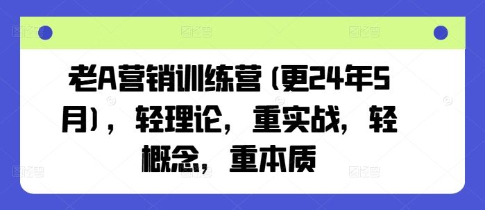 老A营销训练营(更24年7月)，轻理论，重实战，轻概念，重本质 - 来及网络