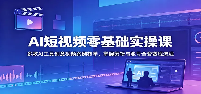 AI短视频零基础实操课：多款AI工具创意视频案例教学，掌握剪辑与账号全套变现流程 - 来及网络