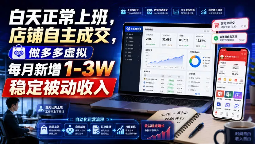 白天正常上班，店铺自主成交，做多多虚拟每月新增1-3W稳定被动收入【揭秘】 - 来及网络