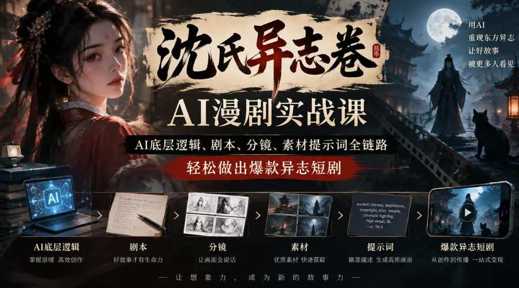 沈氏异志卷AI漫剧实战课｜AI底层逻辑、剧本、分镜、素材提示词全链路，轻松做出爆款异志短剧 - 来及网络