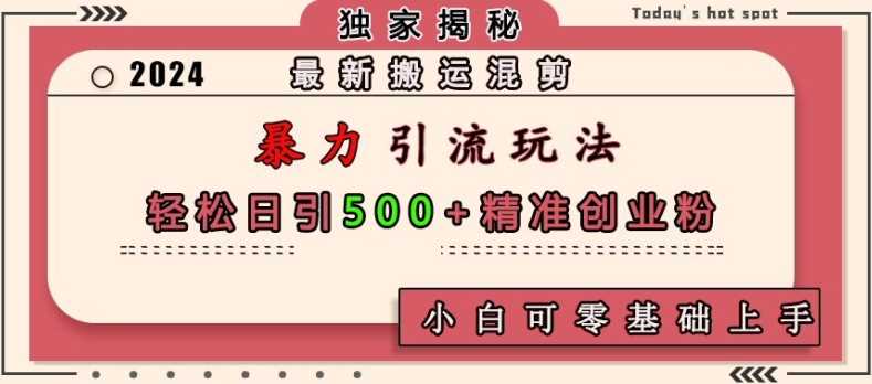最新搬运混剪暴力引流玩法，轻松日引500+精准创业粉，小白可零基础上手 - 来及网络