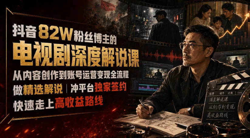 抖音82W粉丝博主的电视剧深度解说课，从内容创作到账号运营变现全流程，做精选解说，冲平台独家签约，快速走上高收益路线 - 来及网络