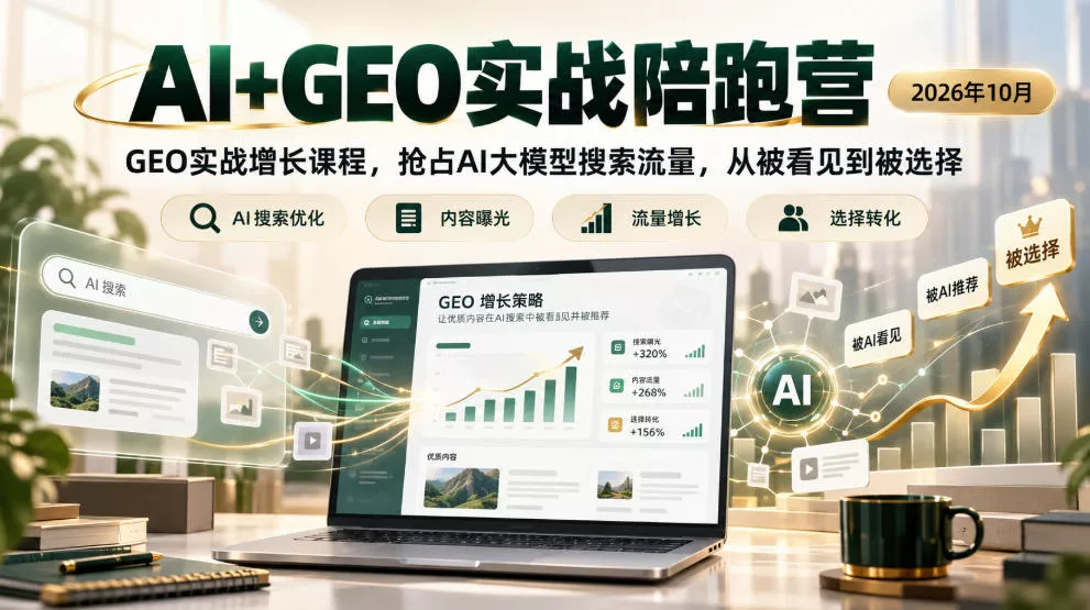 AI+GEO实战陪跑营2026年10月，GEO实战增长课程，抢占AI大模型搜索流量，从被看见到被选择 - 来及网络