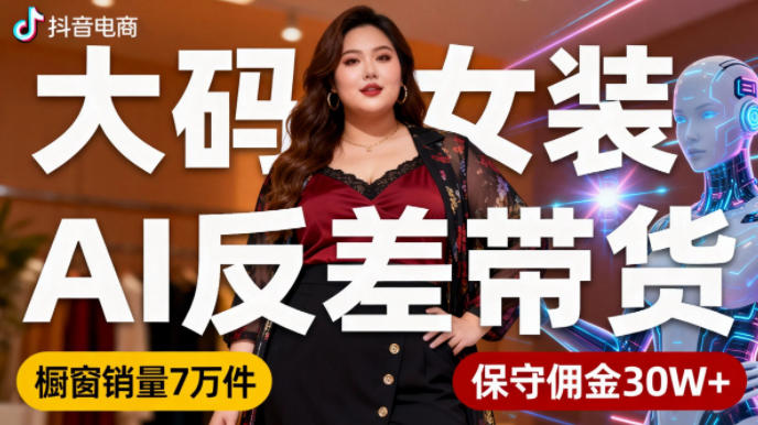 抖音小众赛道，大码女装AI反差带货，不用直播，每天6条作品，橱窗卖7万件，保守佣金30W+ - 来及网络