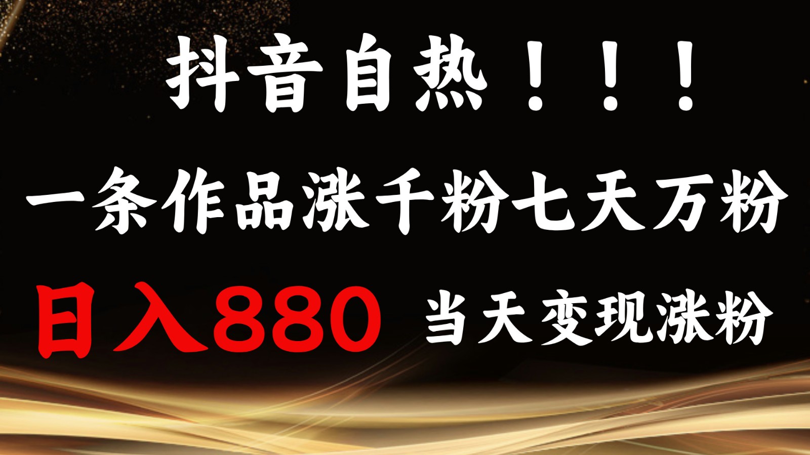抖音小红书自热，一条作品1000粉，7天万粉，单日变现880收益 - 来及网络