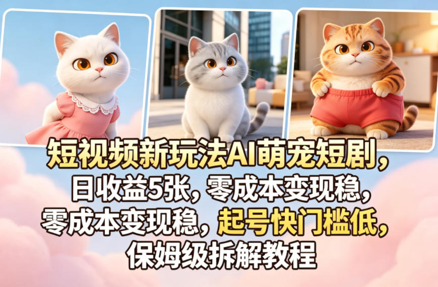 短视频新玩法AI萌宠短剧，日收益5张，零成本变现稳，起号快门槛低，保姆级拆解教程 - 来及网络