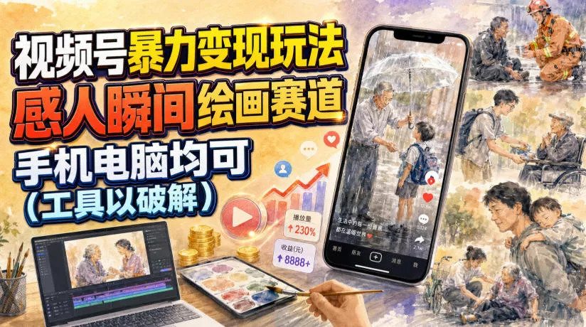 视频号暴力变现玩法，感人瞬间绘画赛道，手机电脑均可 - 来及网络