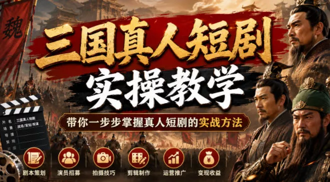三国真人短剧实操教学，带你一步步掌握真人短剧的实战方法 - 来及网络