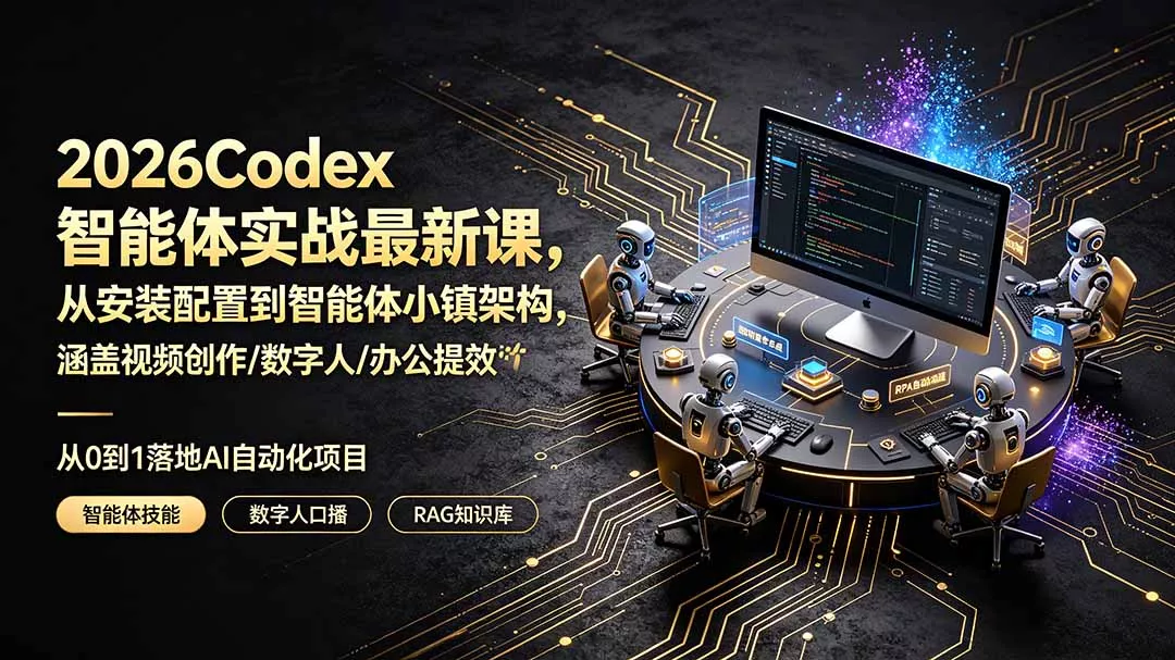 2026Codex智能体实战最新课，从安装配置到智能体小镇架构，涵盖视频创作/数字人/办公提效全技能 - 来及网络