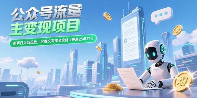 （15412期）公众号流量主变现项目，新手日入四位数，含爆文写作全攻略(更新25年7月) - 来及网络