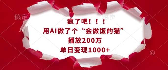 疯了吧！用AI做了个“会做饭的猫”，播放200万，单日变现1k - 来及网络