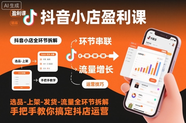 抖音小店盈利课-选品-上架-发货-流量全环节拆解，手把手教你搞定抖店运营 - 来及网络