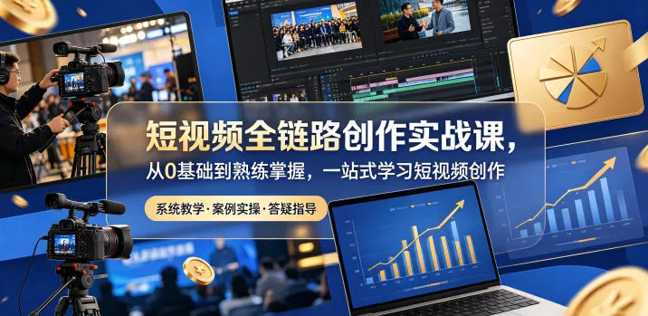 短视频全链路创作实战课，从0基础到熟练掌握，一站式学习短视频创作 - 来及网络