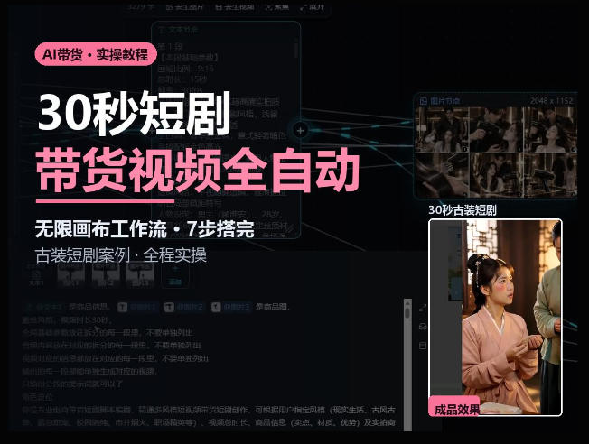 Seedance2.0做短剧带货视频，无限画布工作流·7步搭完古装短剧案例·全程实操 - 来及网络