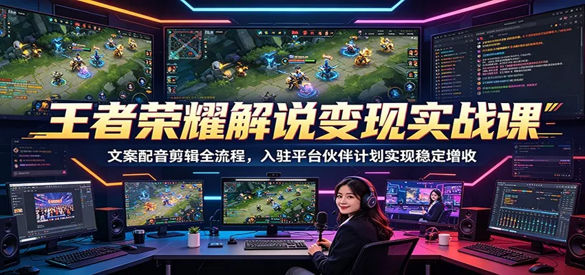 王者荣耀解说变现实战课：文案配音剪辑全流程，入驻平台伙伴计划实现稳定增收 - 来及网络