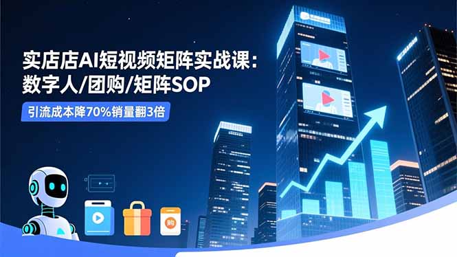 实体店AI短视频矩阵实战课：数字人/团购/矩阵SOP，引流成本降70%销量翻3倍 - 来及网络