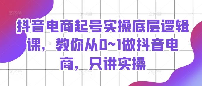 抖音电商起号实操底层逻辑课，教你从0~1做抖音电商，只讲实操 - 来及网络