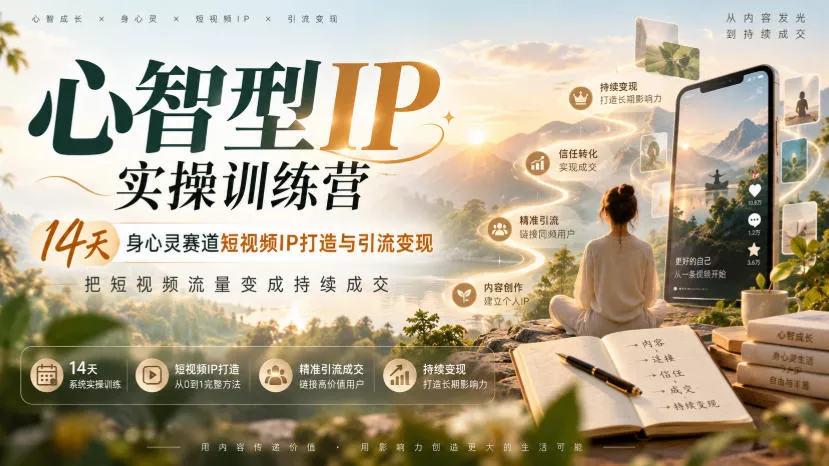 心智型IP实操训练营｜14天身心灵赛道短视频IP打造与引流变现，把短视频流量变成持续成交 - 来及网络