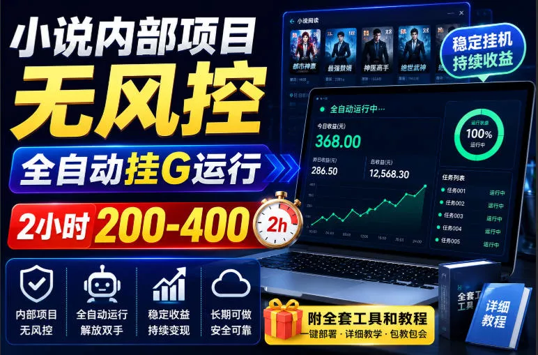 小说内部项目无风控，全自动挂G运行，2小时200-400，附全套工具和教程【揭秘】 - 来及网络