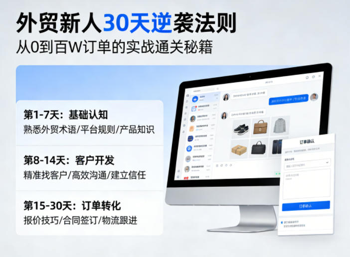 外贸新人30天逆袭法则，教你从0到百W订单的实战通关秘籍 - 来及网络
