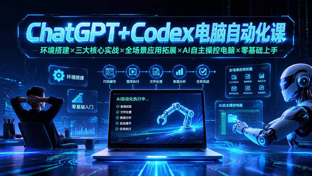 ChatGPT+Codex电脑自动化课：环境搭建×三大核心实战×全场景应用拓展×AI自主操控电脑×零基础上手 - 来及网络
