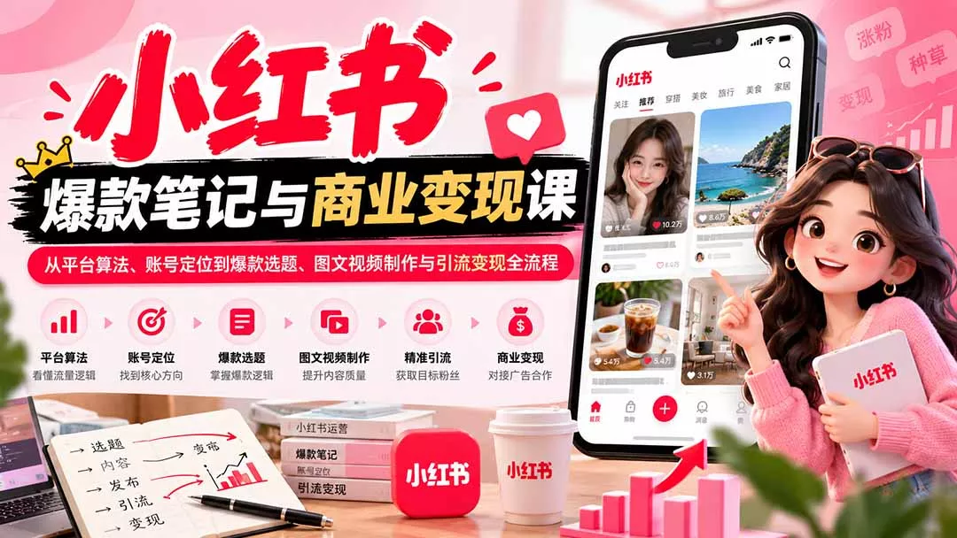 2026小红书爆款笔记与商业变现课：从平台算法、账号定位到爆款选题、图文视频制作与引流变现全流程 - 来及网络