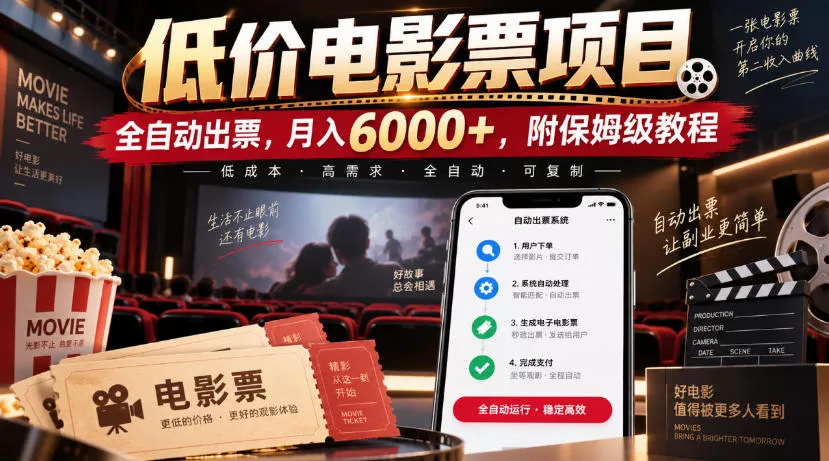 低价电影票项目，全自动出票，月入6000+，附保姆级教程【揭秘】 - 来及网络