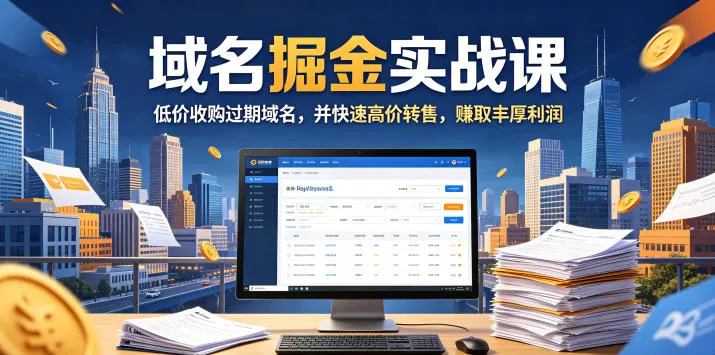 域名交易掘金实战课，低价收购过期域名，并快速高价转售，賺取丰厚利润【原创双语字幕】 - 来及网络