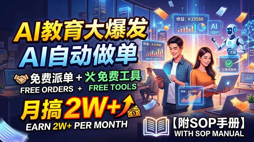 AI教育大爆发，AI自动做单，免费派单+免费工具，月搞2W+【附SOP手册】 - 来及网络