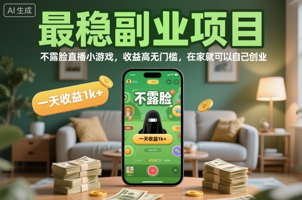 最稳副业项目，不露脸直播小游戏，收益高无门槛，一天收益1k+，在家就可以自己创业【揭秘】 - 来及网络