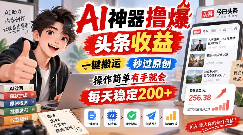 AI神器撸爆头条收益，一键搬运，秒过原创，操作简单有手就会，每天稳定200+【揭秘】 - 来及网络