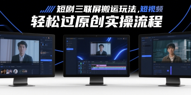 短剧三联屏搬运玩法，短剧搬运轻松过原创实操流程 - 来及网络