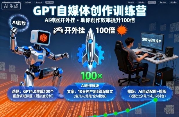 GPT自媒体创作训练营：AI神器开外挂，助你创作效率提升100倍 - 来及网络