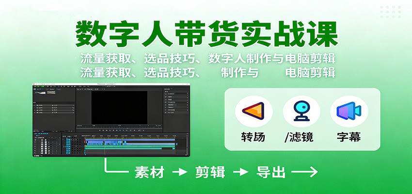 数字人变现实战课：流量获取、选品技巧、数字人制作与电脑剪辑 - 来及网络