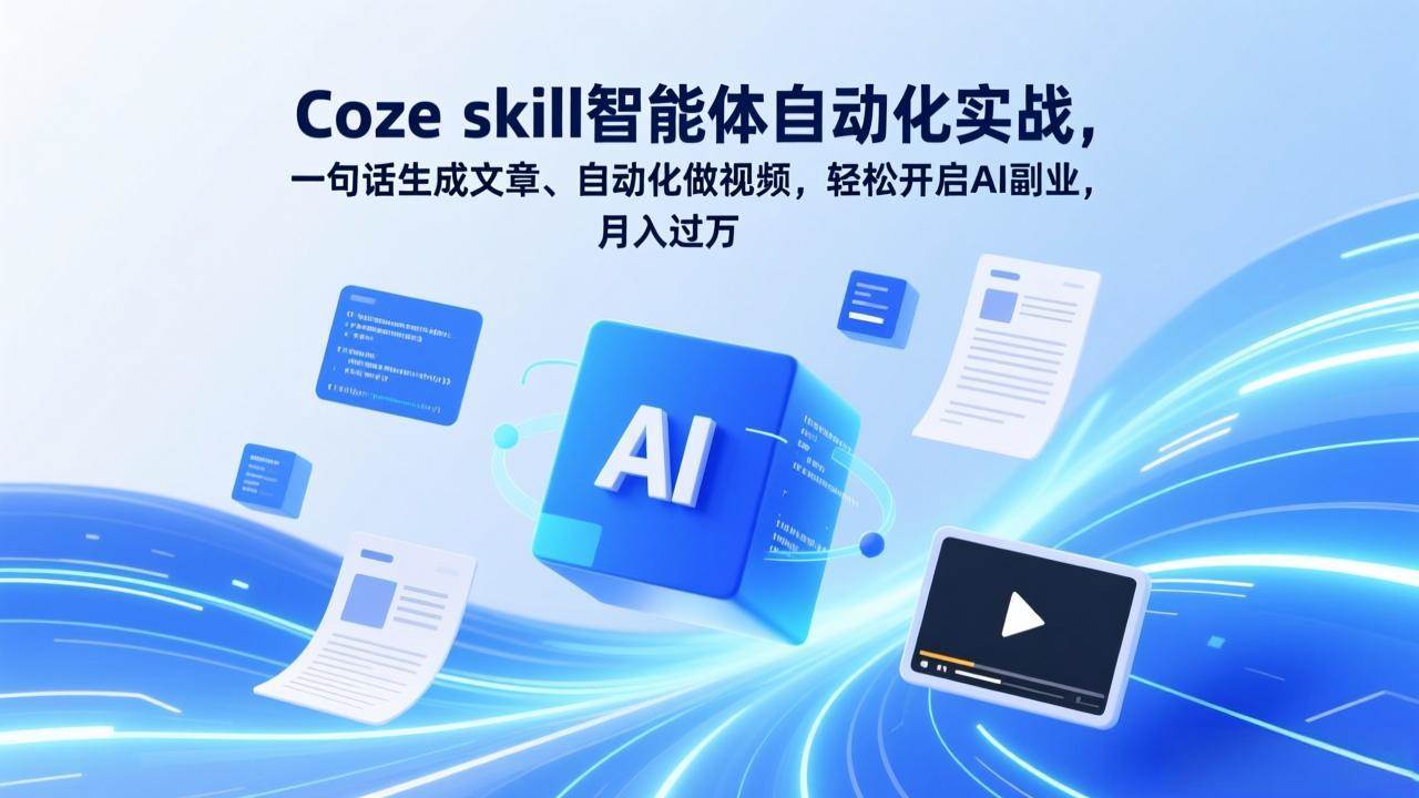 （17399期）Coze skill智能体自动化实战，一句话生成文章、自动化做视频，轻松开启AI副业，月入过万 - 来及网络