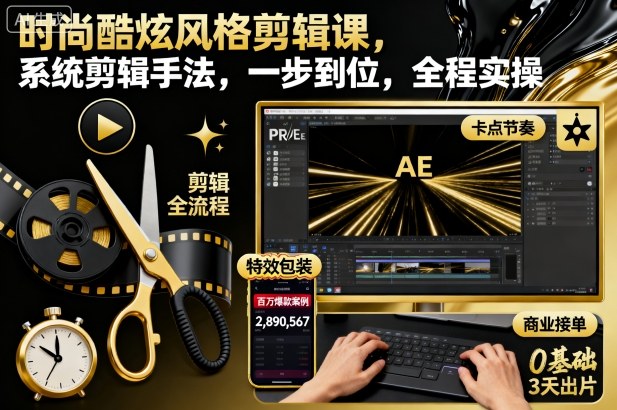 时尚酷炫风格剪辑课，系统剪辑手法，一步到位，全程实操 - 来及网络