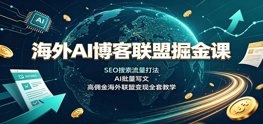 海外AI博客联盟掘金课：SEO搜索流量打法，AI批量写文，高佣金海外联盟变现全套教学 - 来及网络