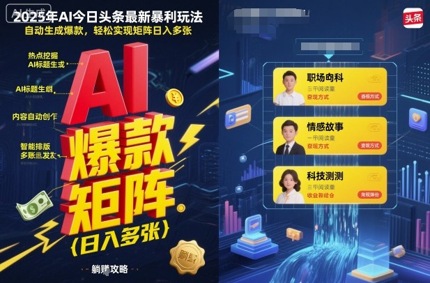 2025年AI今日头条最新暴利玩法，自动生成爆款，轻松实现矩阵日入多张 - 来及网络