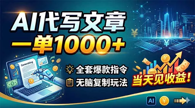 AI代写文章，一单1000+，全套爆款指令+无脑复制玩法，当天见收益！ - 来及网络