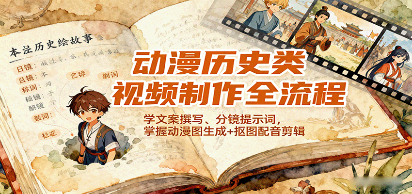 动漫历史类视频制作全流程，学文案撰写、分镜提示词，掌握动漫图生成+抠图配音剪辑 - 来及网络