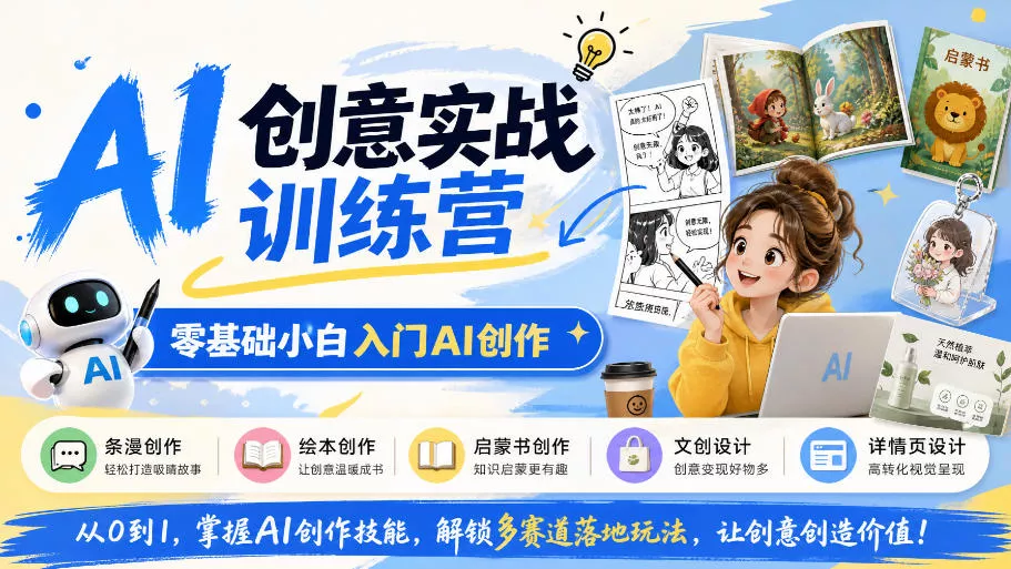 AI创意实战训练营，零基础小白入门AI创作，解锁条漫、绘本、启蒙书、文创、详情页多赛道落地玩法 - 来及网络