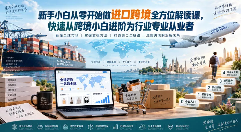 新手小白从零开始做进口跨境全方位解读课，快速从跨境小白进阶为行业专业从业者 - 来及网络