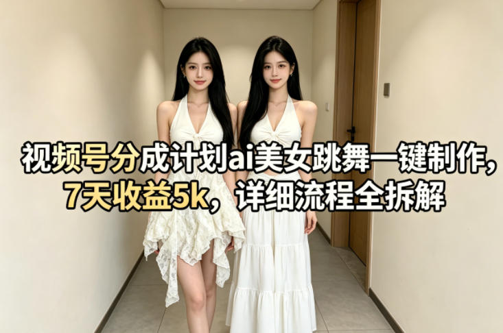 视频号分成计划ai美女跳舞一键制作，7天收益5k，详细流程全拆解 - 来及网络