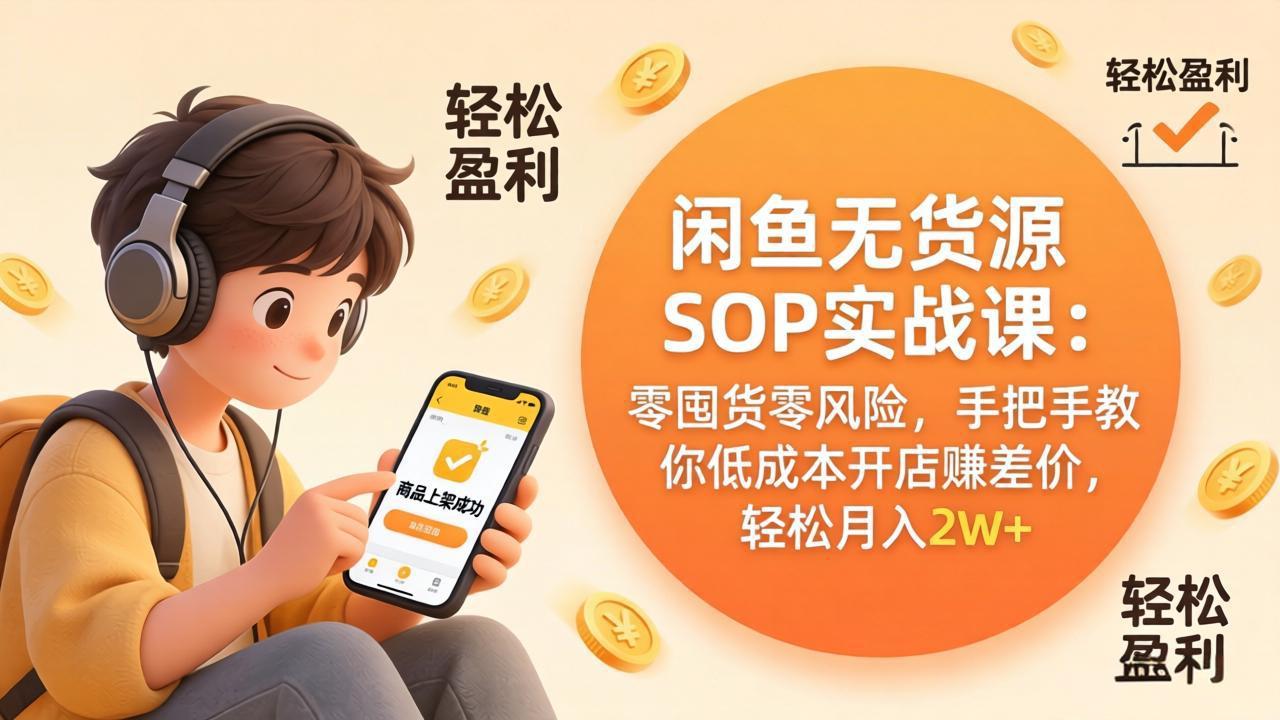 闲鱼无货源SOP实战课：零囤货零风险，手把手教你低成本开店赚差价，轻松月入2w+ - 来及网络